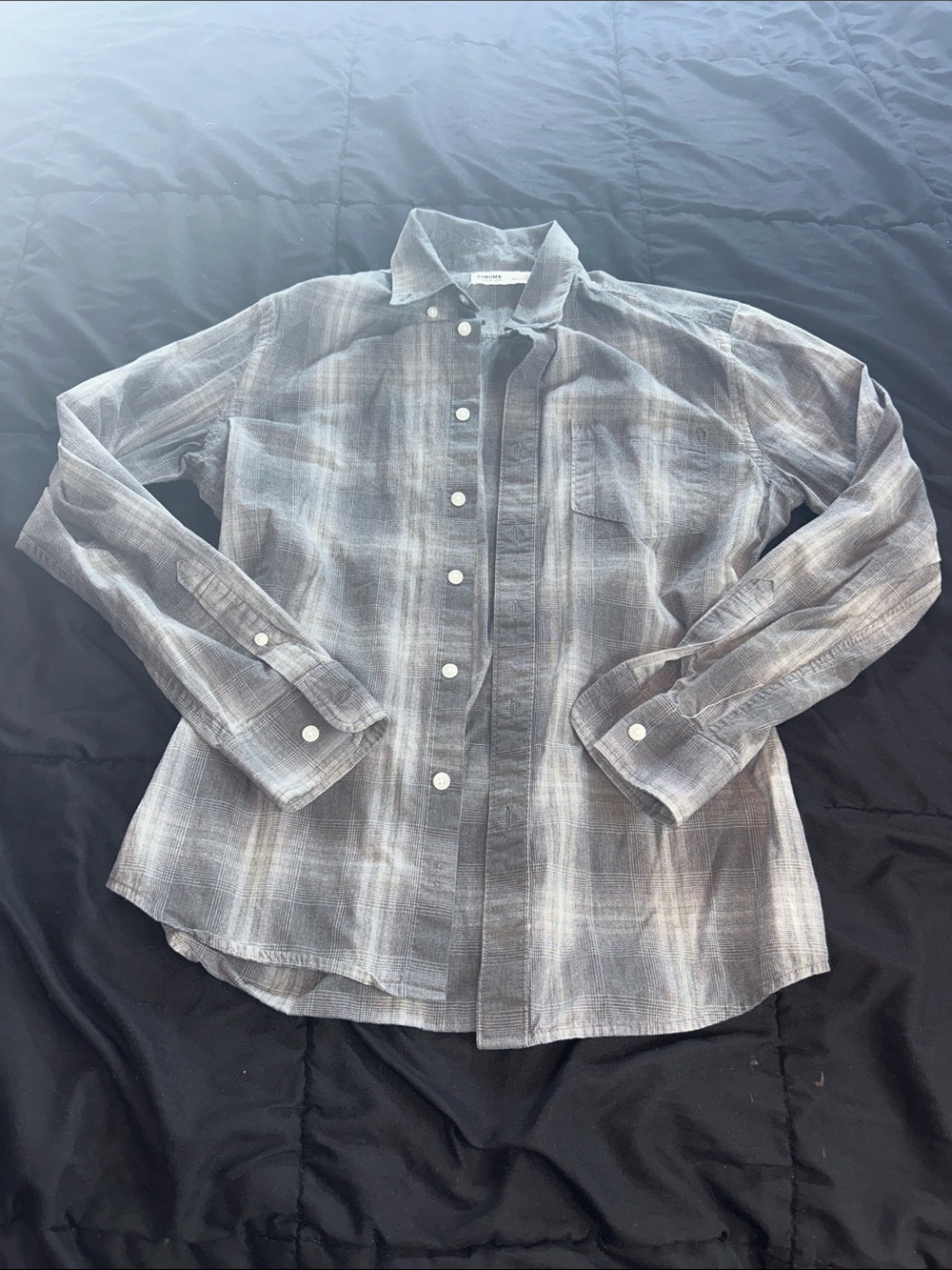 Sonoma Gray Plaid Button-Down Shirt
